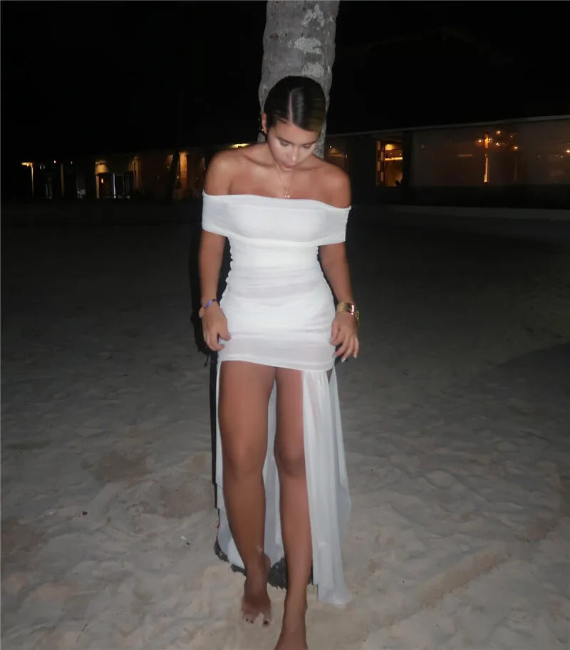 שמלת חוף שקופה כתפיים חשופות בעיצוב שסעים - לילאה