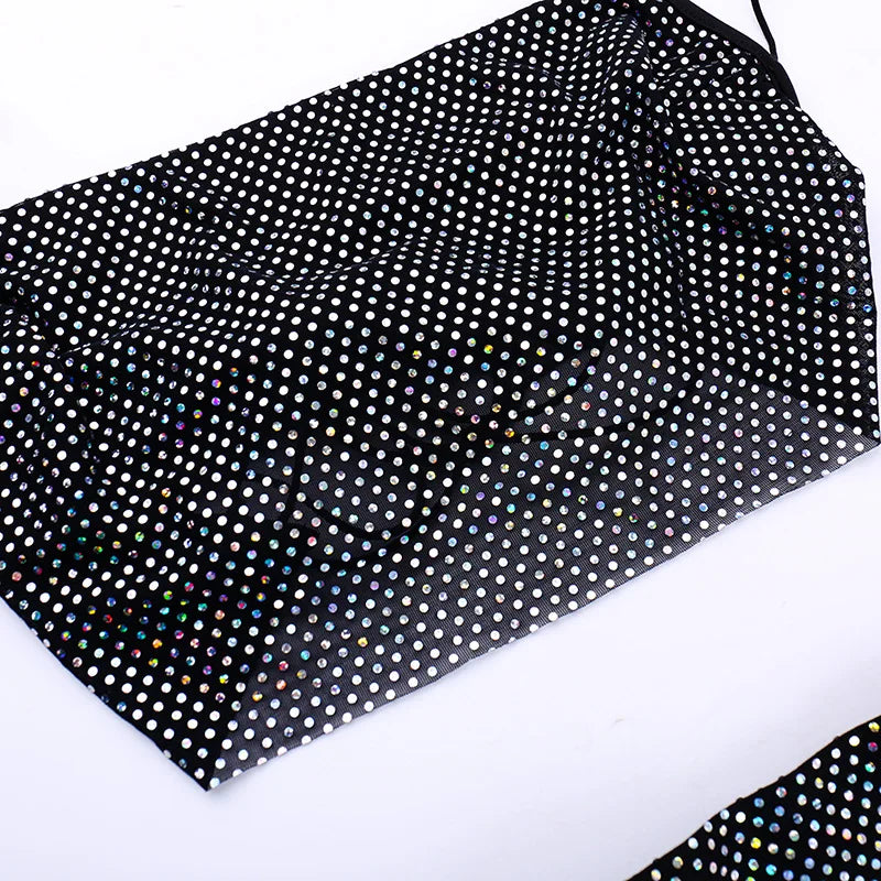 סט שני חלקים חצאית מקסי וטופ בעיטור זרקונים מנצנצים - שייני