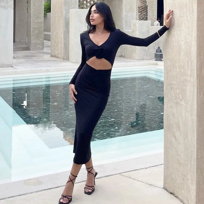 שמלת מידי אלגנטית בעיטור פרח ופתח - חוליה