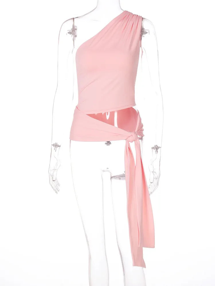 טופ גופיה בעיצוב אסימטרי בעיטור קשירה - ניקס