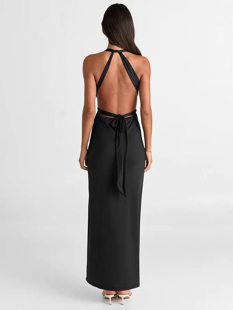 שמלת מקסי בוהו בעיצוב קשירות בעיטור אבזמי זהב - מיכאלה