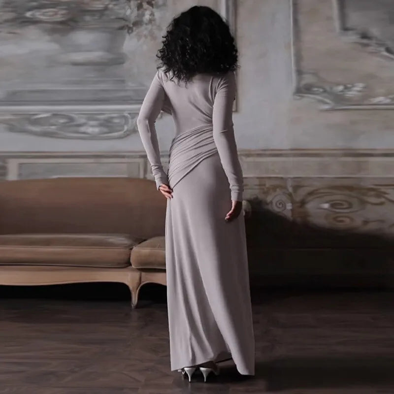 שמלת מקסי צנועה בעיצוב כיווצים - שריי