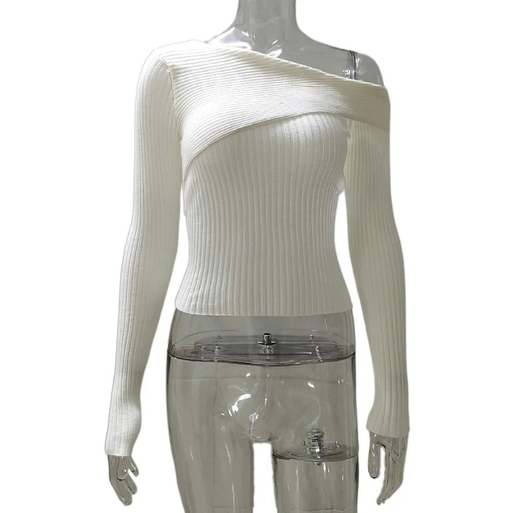 סריג צווארון אסימטרי כתף חשופה - פיירי