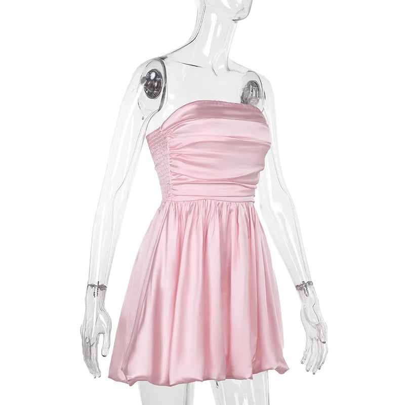 שמלת מיני סטרפלס סאטן בגזרת בלון - ג'ימי