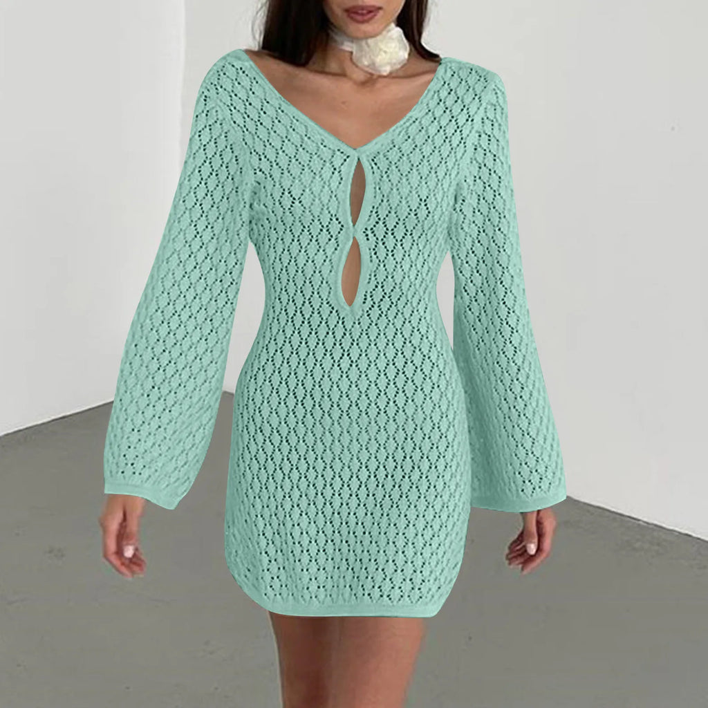 שמלת מיני חוף סרוגה גב פתוח  - Keira