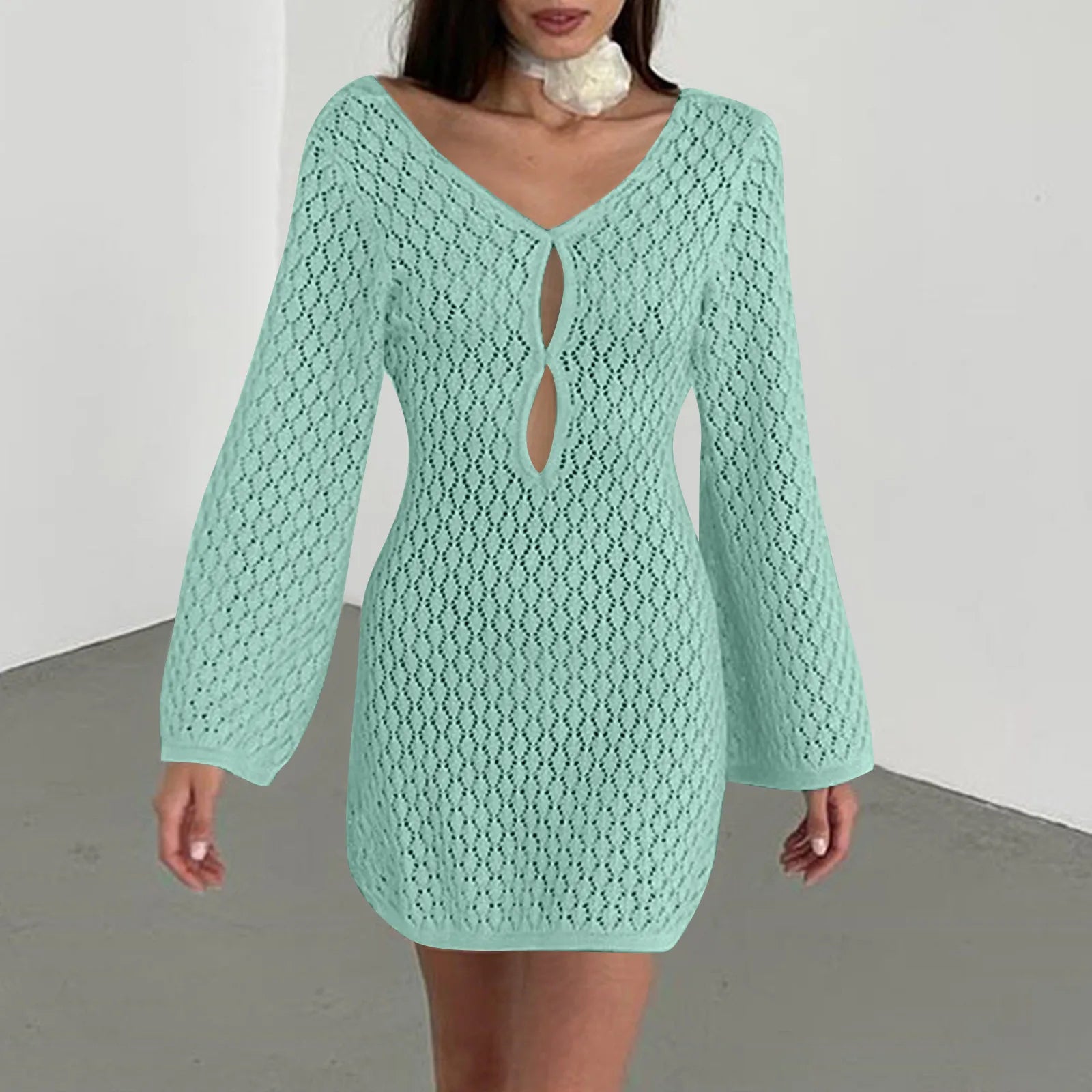 שמלת מיני חוף סרוגה גב פתוח  - Keira