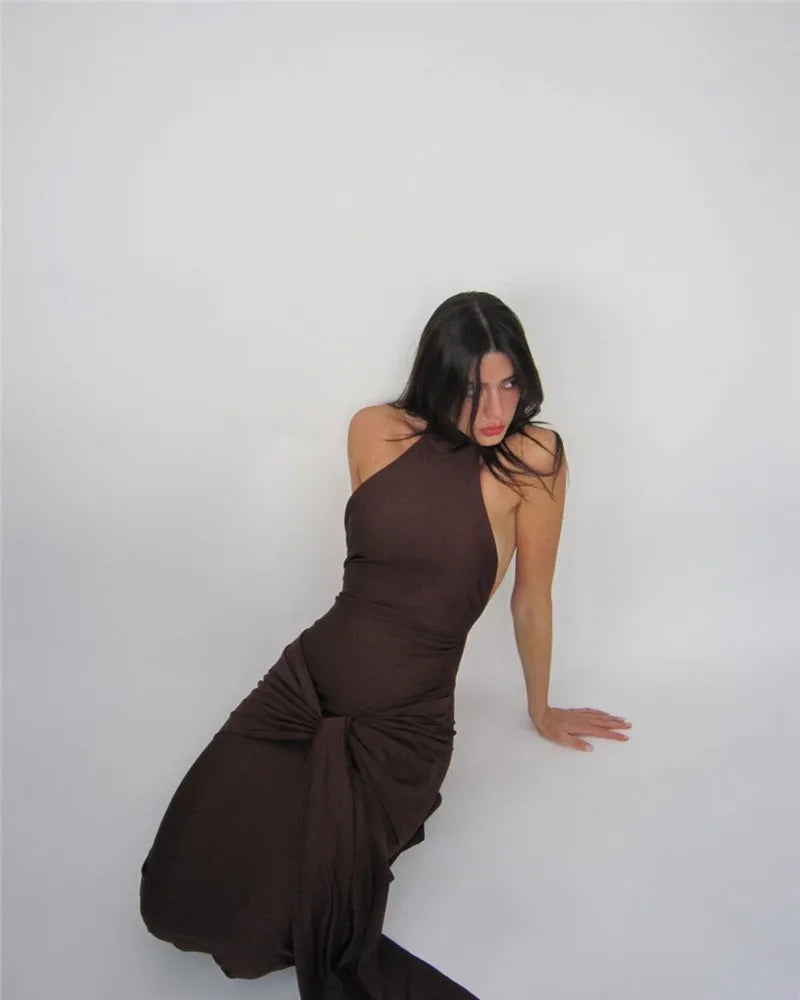 שמלת מקסי צווארון גולף גב פתוח - LINA