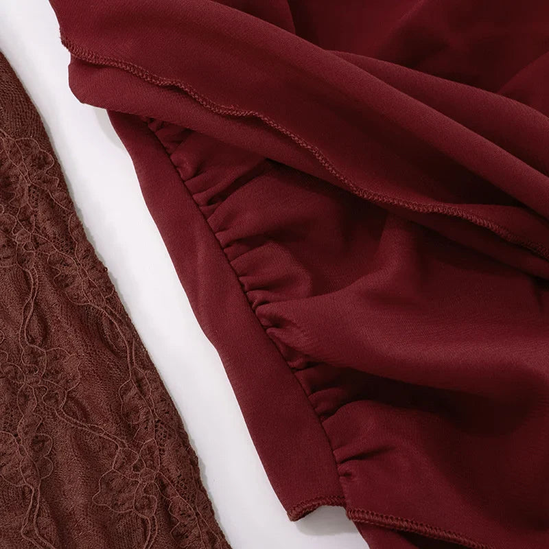 שמלת מקסי בעיצוב שסע ותחרה בעיטור קשירה - WINE