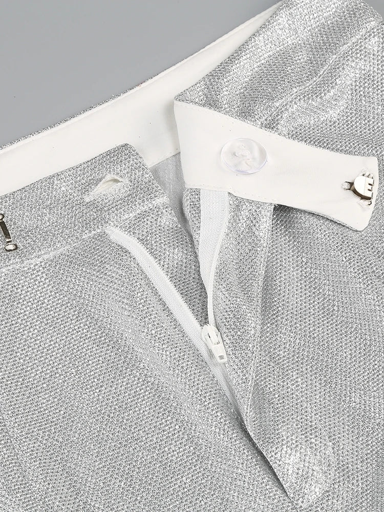 חליפת 3 חלקים גליטר מנצנצת חזייה בלייזר ומכנסיים פדלפון גזרה גבוהה - גלורי