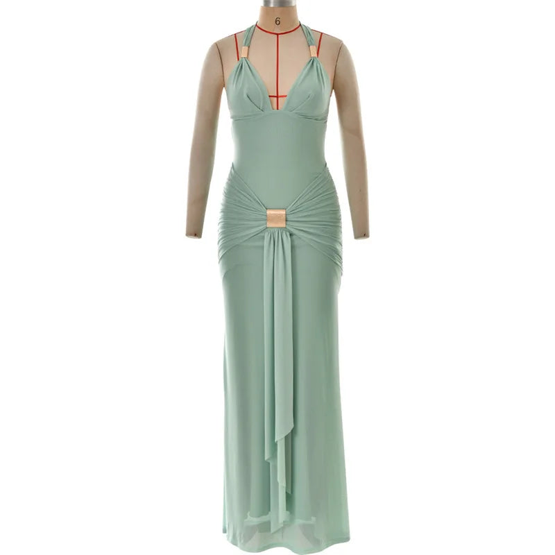 Maxi dress with a buckle design and open back - Tzahala
