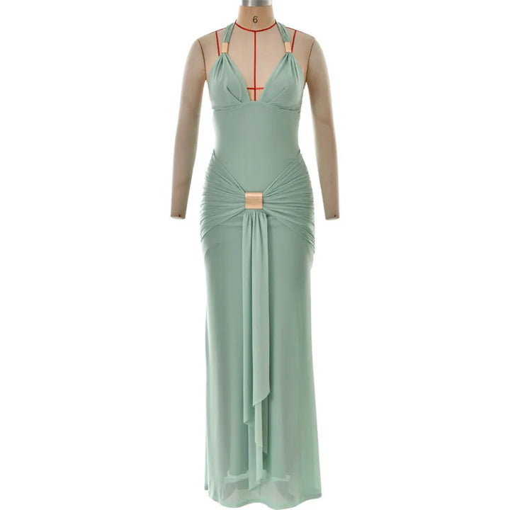 Maxi dress with a buckle design and open back - Tzahala