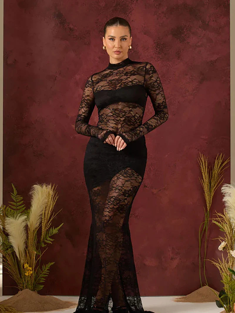 סט שני חלקים תחרה בגד גוף וחצאית מקסי - אנג'ליקה