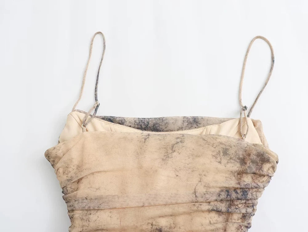 שמלת מקסי שיפון כיווצים כתפיות ספגטי בצבעי אומברה - אוליביה