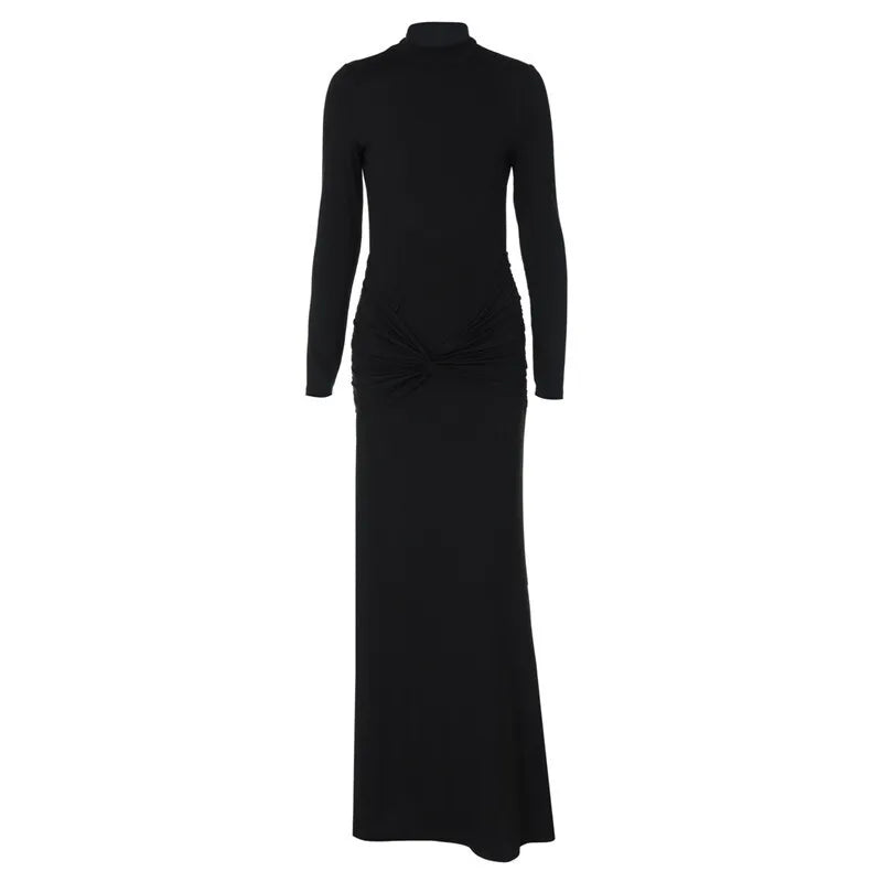 שמלת מקסי צווארון גולף גב פתוח בעיטור כיווצים - אילאיל