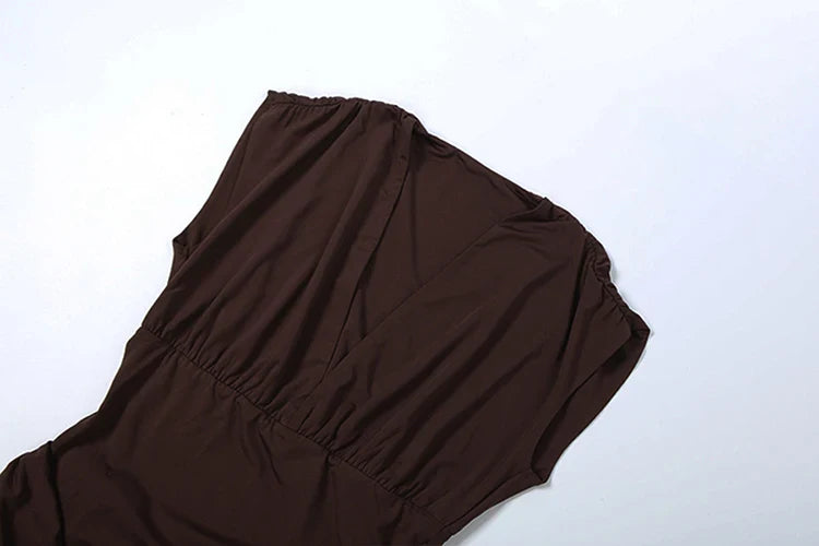 Maxi dress with pleats and gathers, V-neckline - Pearly