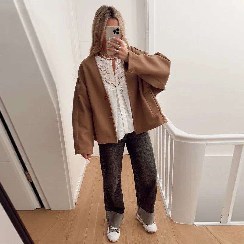 ג'קט צמר קצר סגירת כפתורים - לילי