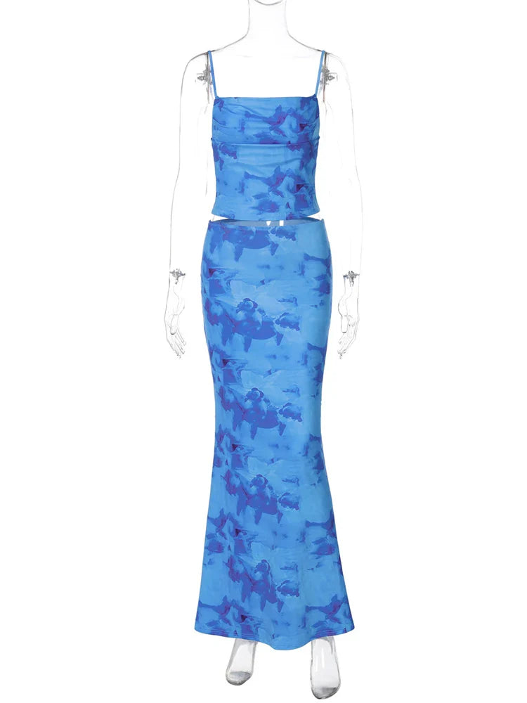 סט שני חלקים חצאית וטופ גופיה בהדפס טאי דאי - רוקסן