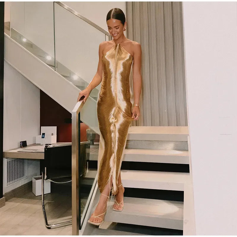 שמלת מקסי חוטים מבריקים גב פתוח - Ashley