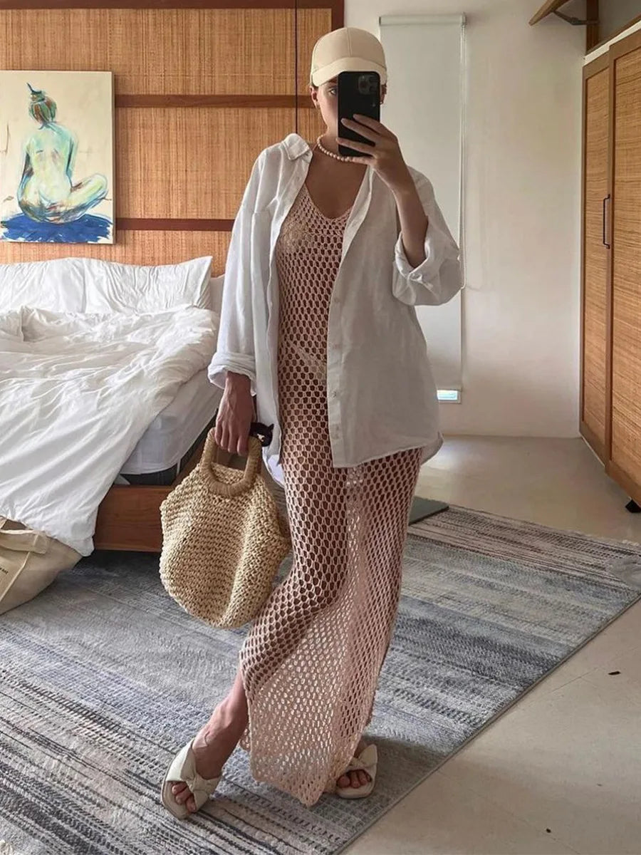 שמלת חוף רשת מקסי גב פתוח - Capri