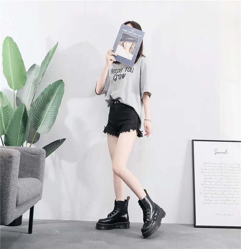 מגפי עור שרוכי סאטן - Winnie