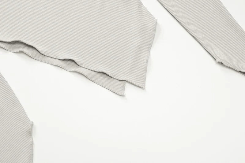 חליפת שני חלקים סרוגה חולצת כתפיים חשופות בגזרה אסימטרית ומכנסיים ארוכים - ROZIE