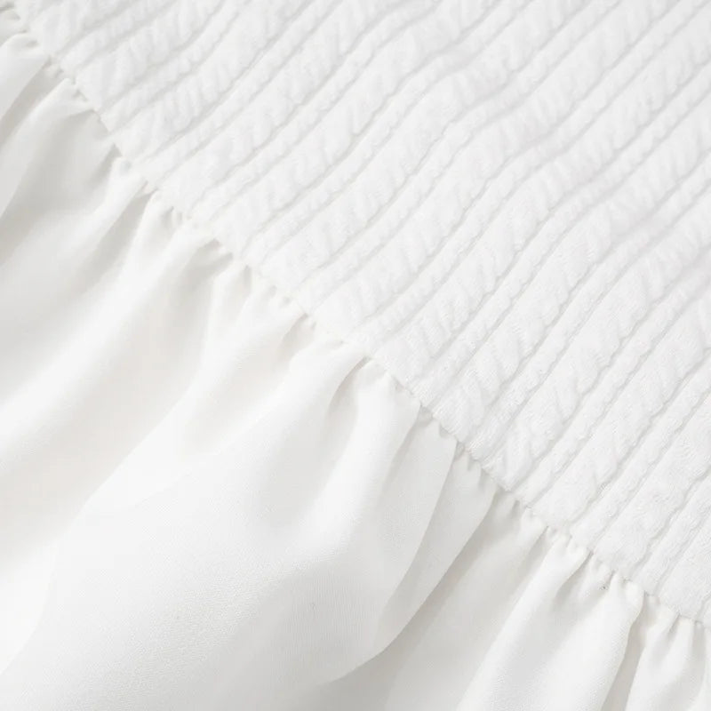 שמלת מיני סטרפלס כיווצים בעיטור מלמלה מדורגת - Kara