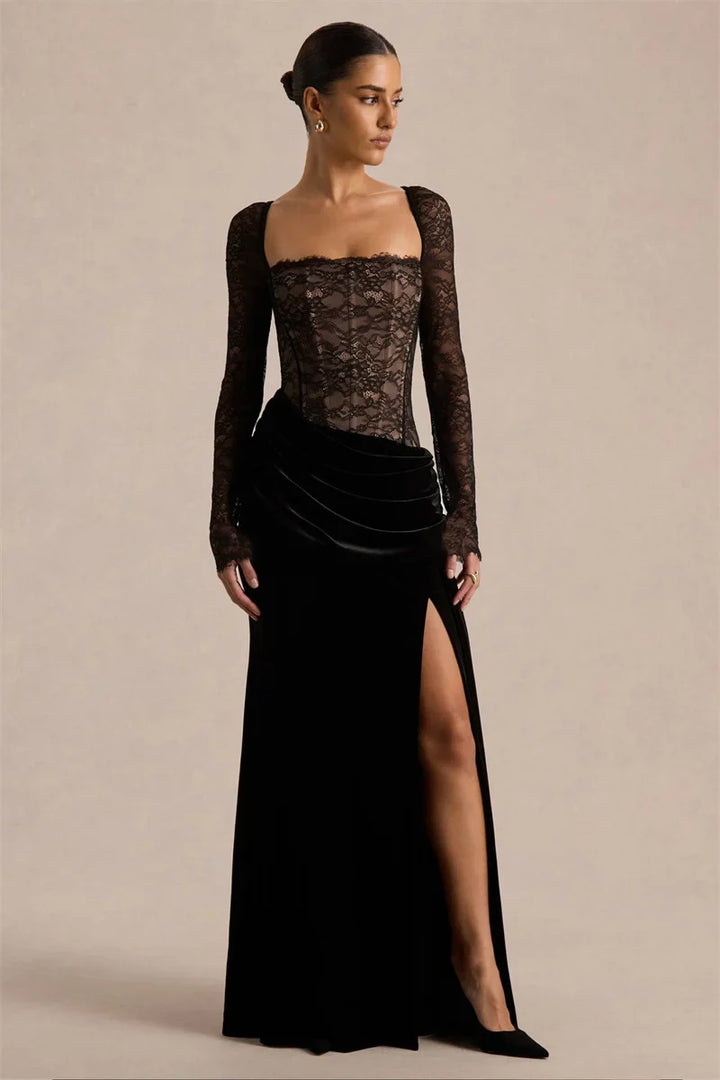 Velvet maxi dress with a lace corset design - CORI