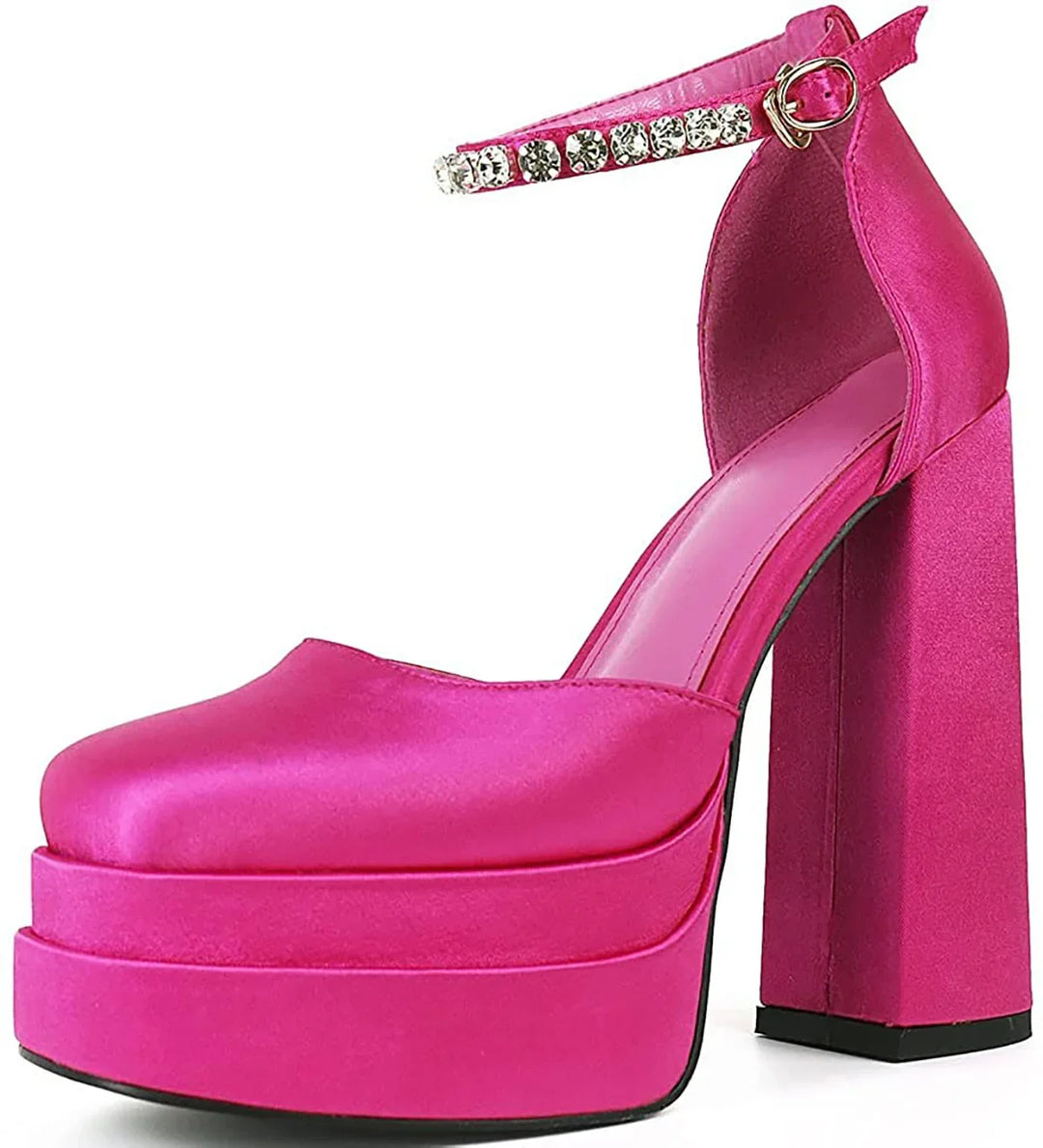 Platform doll shoes in silk satin fabric decorated with diamonds - Melis