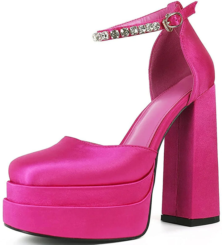 Platform doll shoes in silk satin fabric decorated with diamonds - Melis