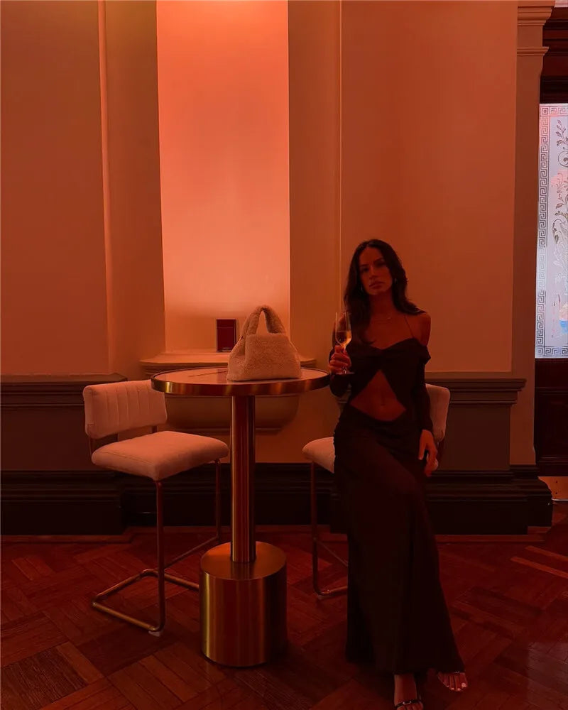 שמלת מקסי שיפון בעיצוב קיפולים ופתח כתפיים חשופות - וולנס