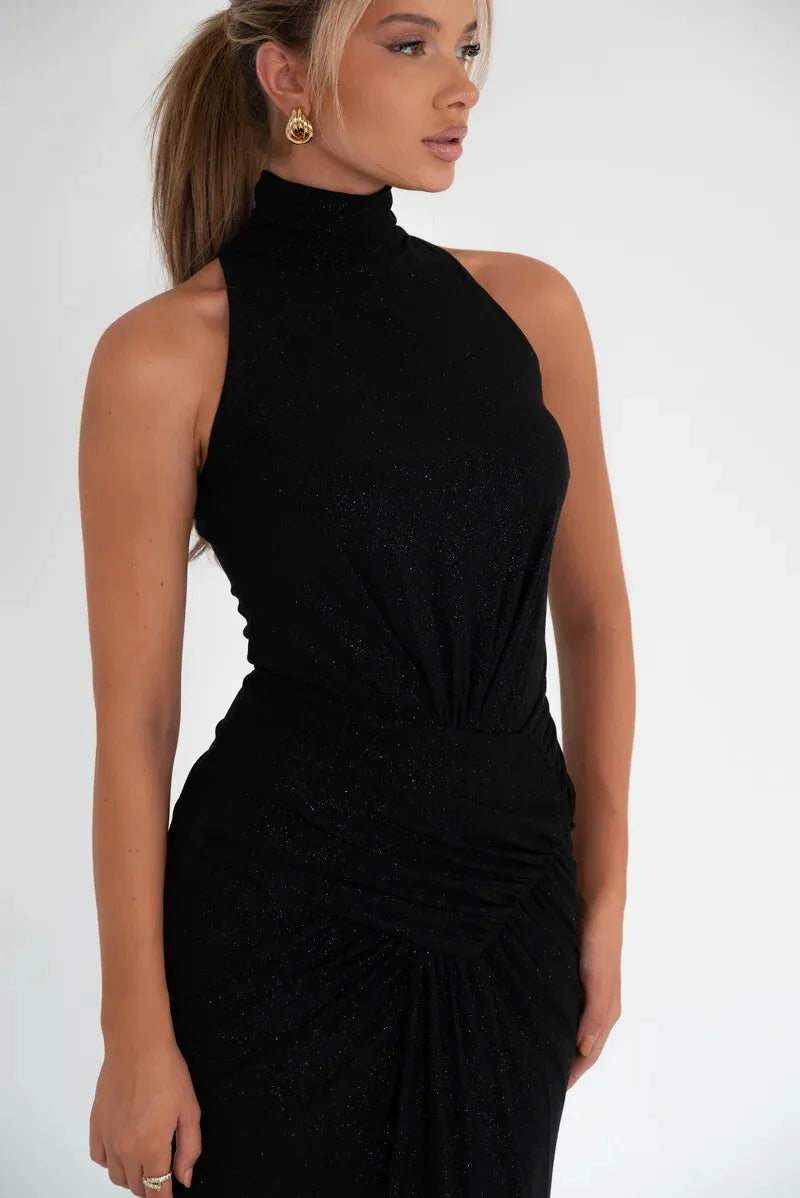 שמלת מקסי נצנצים גולף בעיטור קיפולים - ADELA