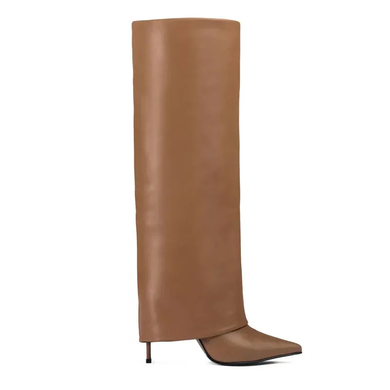 Genuine leather/imitation leather high pointed heel boots - Amaya