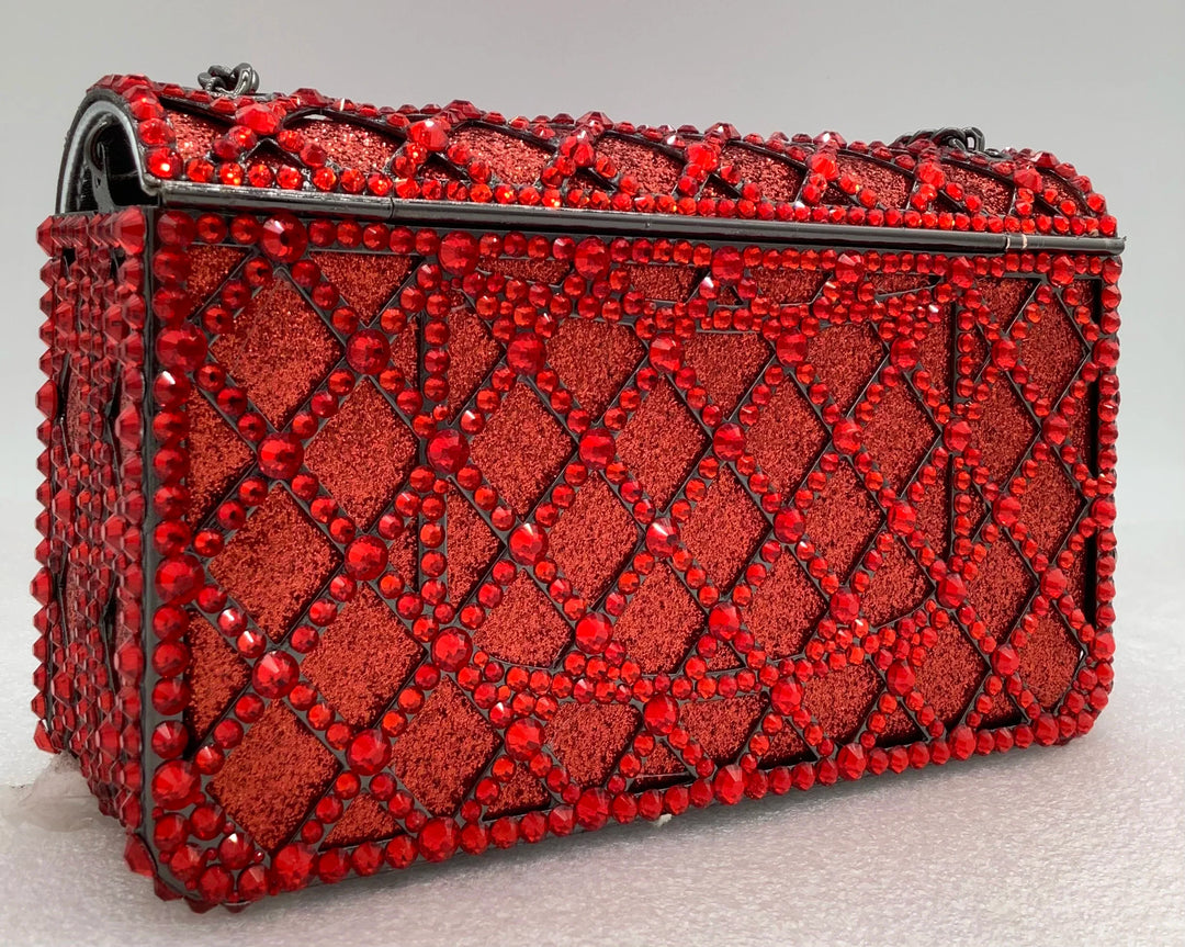 Sequin bag with diamond pattern and flower decoration