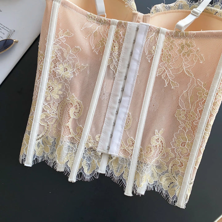 Lace corset with pin closure