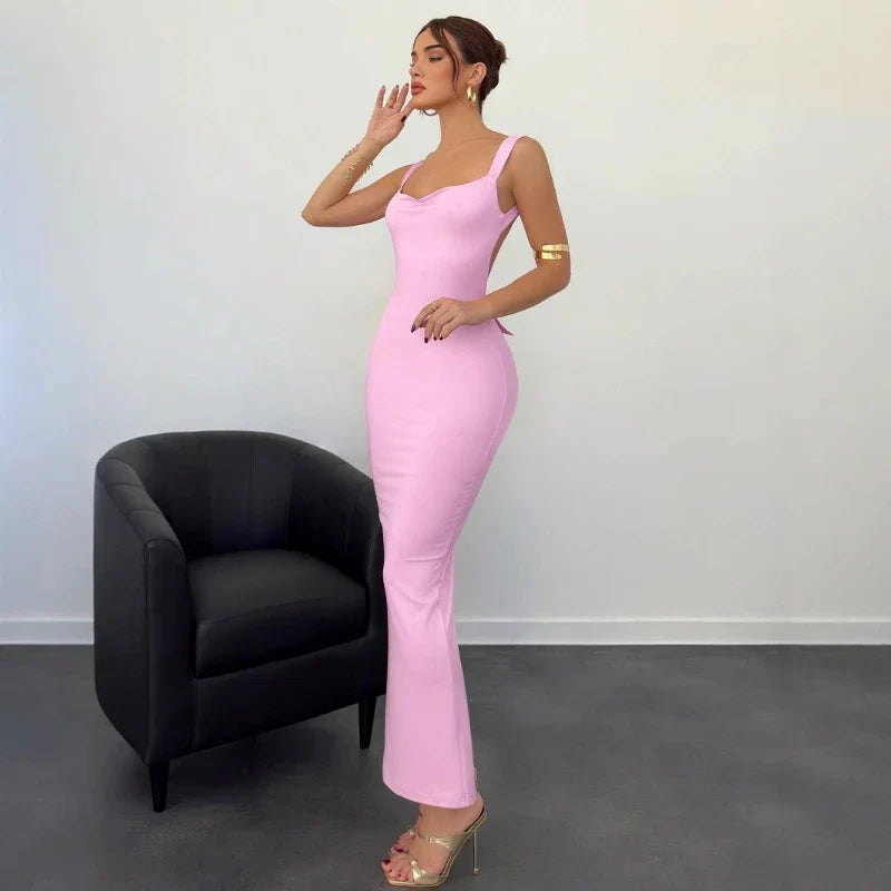 שמלת מקסי גב פתוח בעיטור פפיון סאטן - EMI