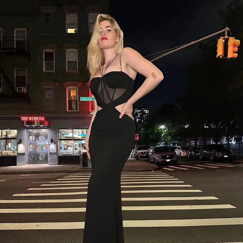 שמלת ערב מקסי בעיטור חיתוכים כיווצים וקשירות - אריקה