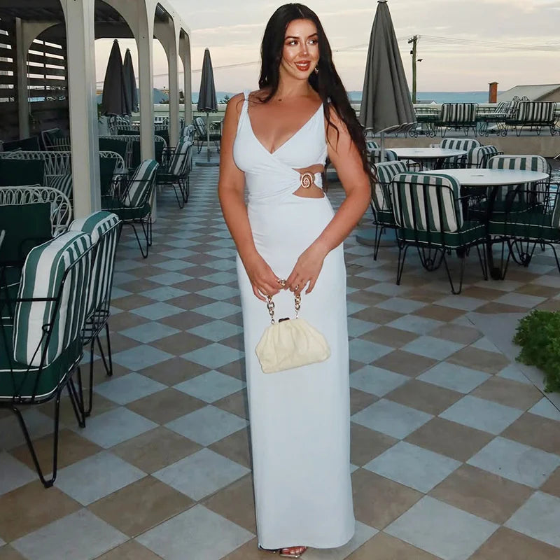 שמלת מקסי בעיצוב פתח בעיטור אבזם - ג'ני