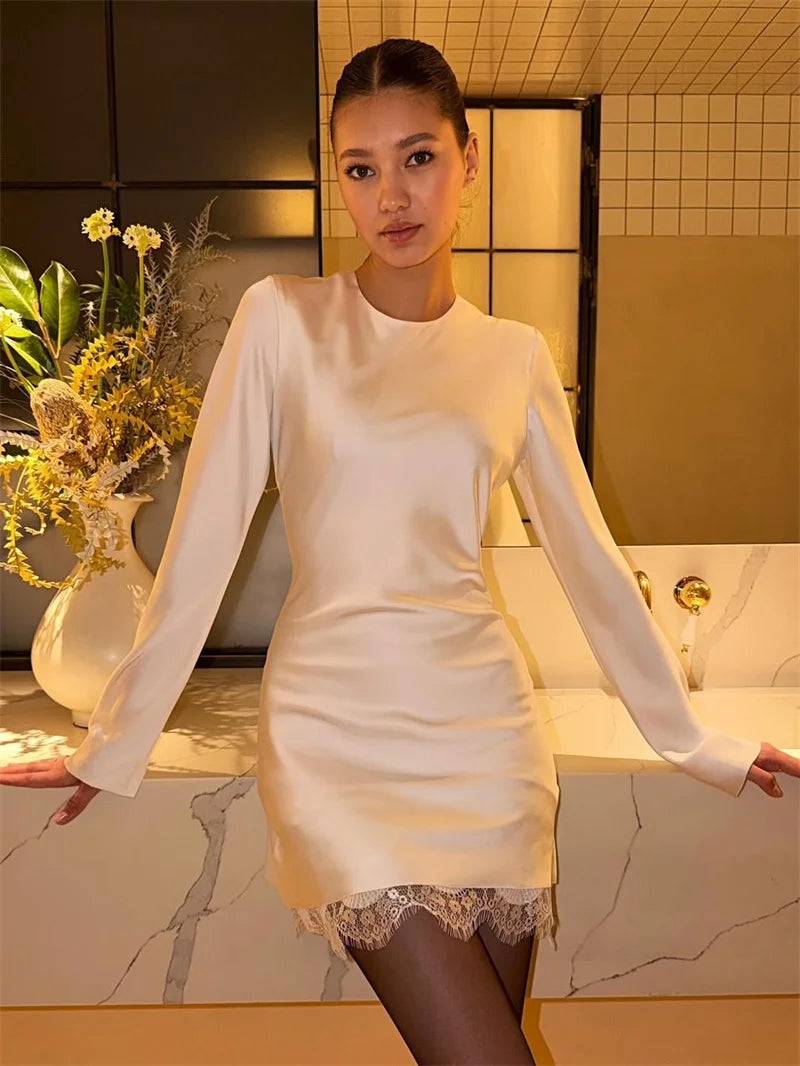 Lace-designed satin mini dress - Noral