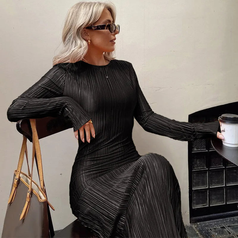 שמלת מקסי כיווצים בד מבריק - Abigail