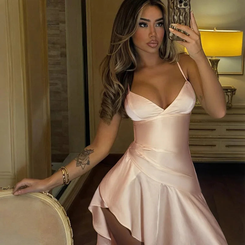 שמלת מקסי סאטן מלמלה בעיטור שסע - סיאנה