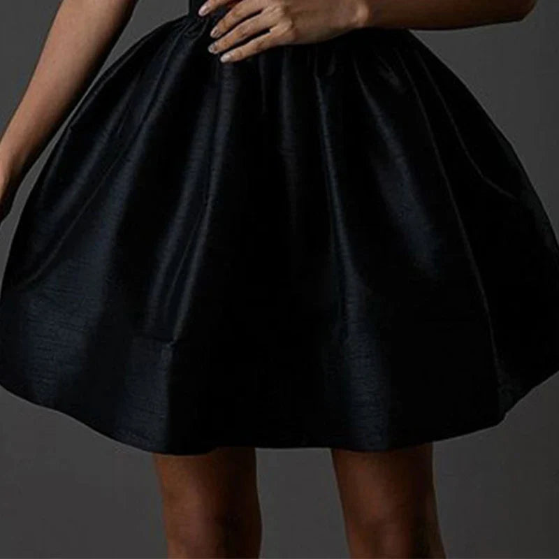 שמלת מיני סאטן בגזרת A כתפיות זרקונים - MIEL