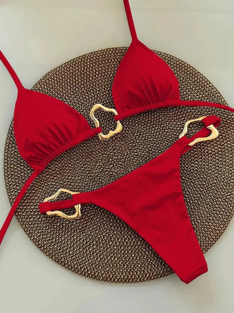 Bikini swimsuit with gold buckle design - GOLDI