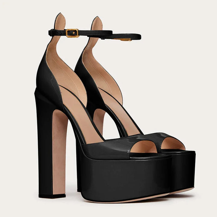 Shiny Faux Leather Platform Heel Sandals - Push