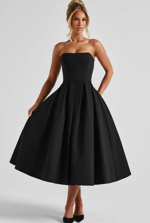 שמלת מידי סטרפלס בגזרת A - ארייא