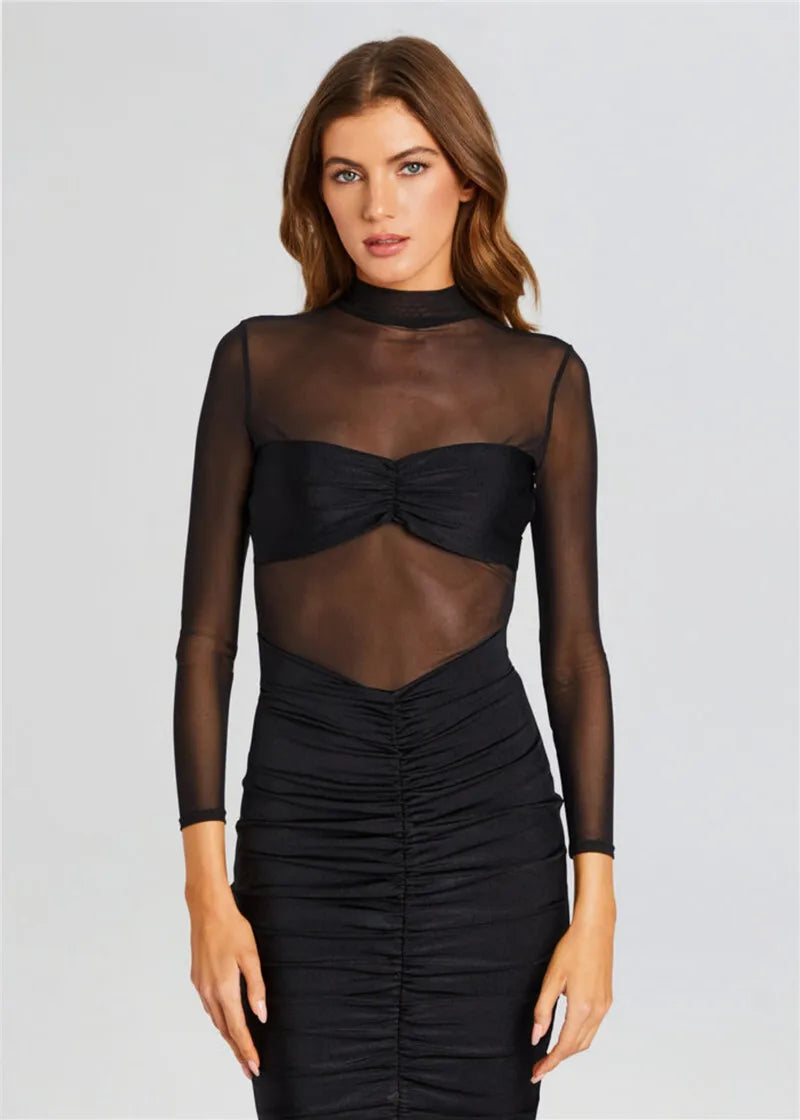 שמלת מידי כיווצים צמודה בעיצוב רשת - מירן