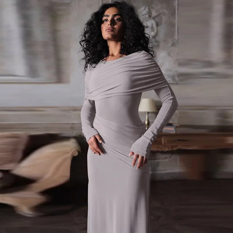 שמלת מקסי צנועה בעיצוב כיווצים - שריי