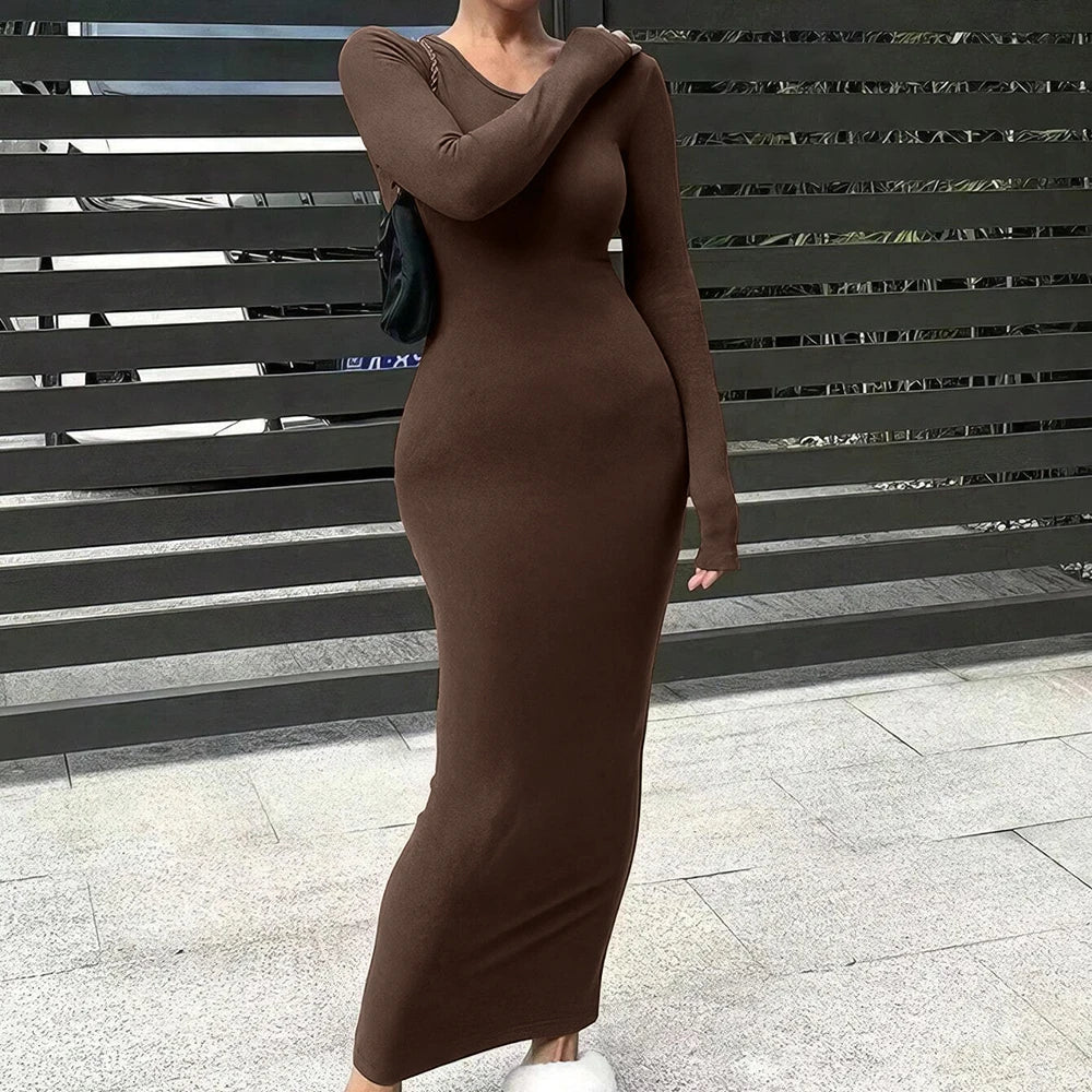 שמלת מקסי בייסיק סרוגה צמודה - Vanessa