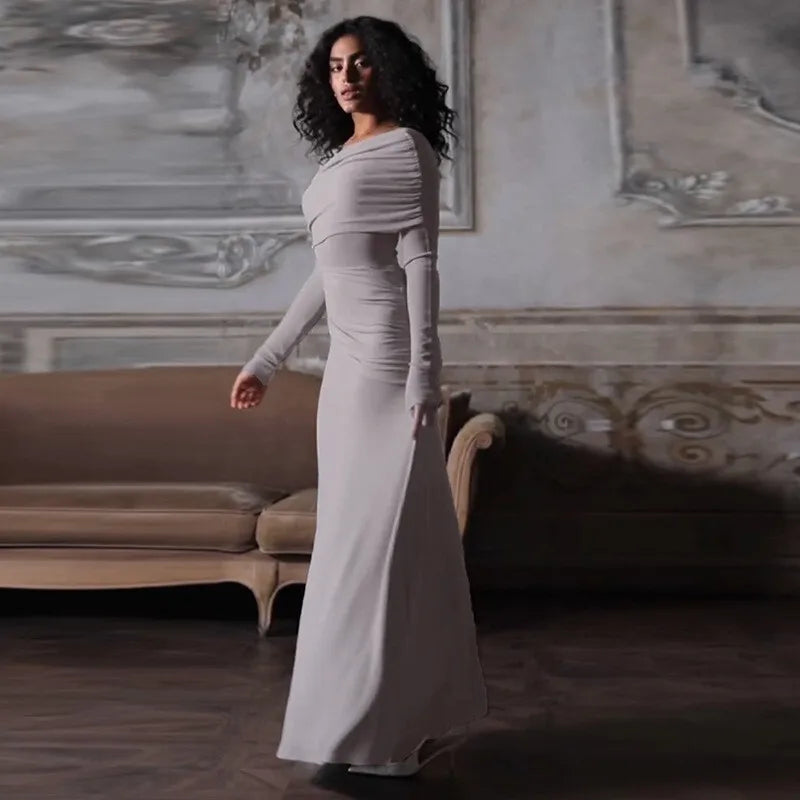 שמלת מקסי צנועה בעיצוב כיווצים - שריי