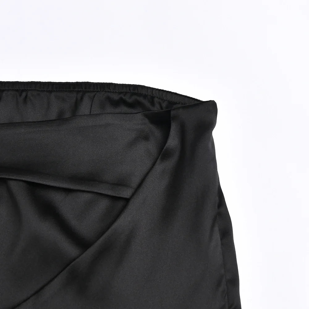 שמלת מיני סטרפלס סאטן - סקיי