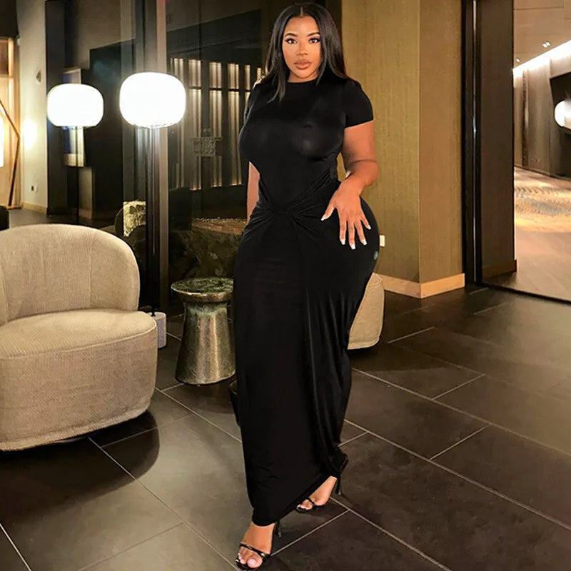 שמלת מקסי כיווצים בעיצוב קרוס - שיילה